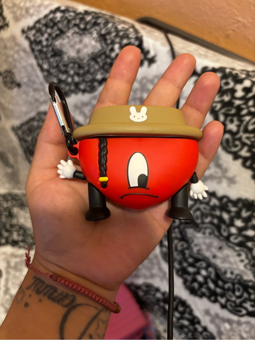Red Character Silicone Earbud Case with Carabiner